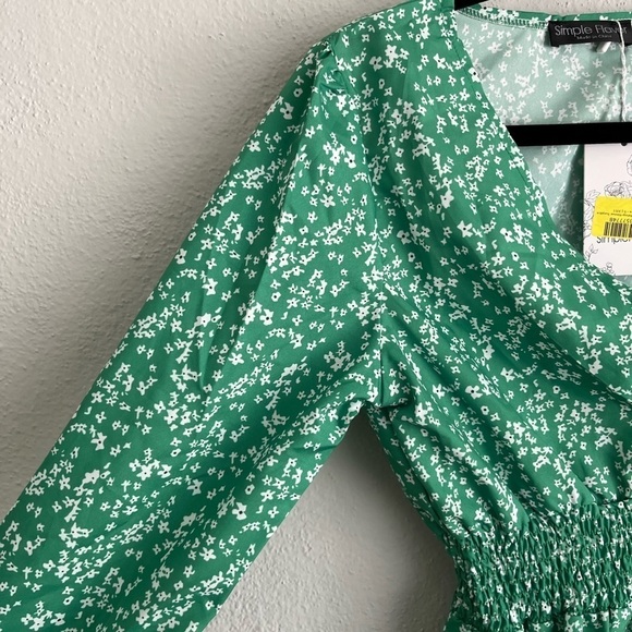 SIMPL FLAVOR Green Floral Bshp-Slv Surp Dress, Sz S - Picture 7 of 8